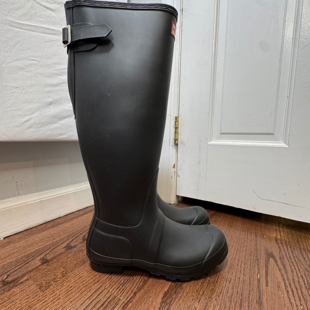 Hunter Original Tall Rain Boots & Fleece Socks Adjustable Back Black Matte US 8 - Picture 4 of 10